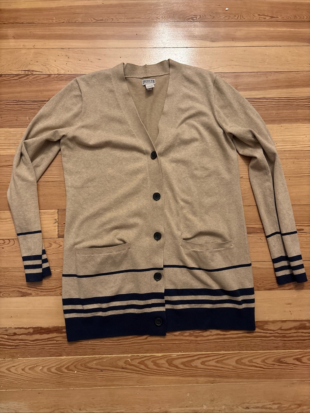 Duluth Women's Shiftless Cardigan Sweater with Pockets - Size L Tan Blue